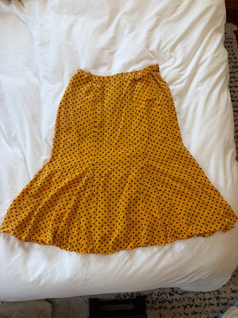 Silky High Waisted Pleated Yellow Polka Dot Midi Skirt